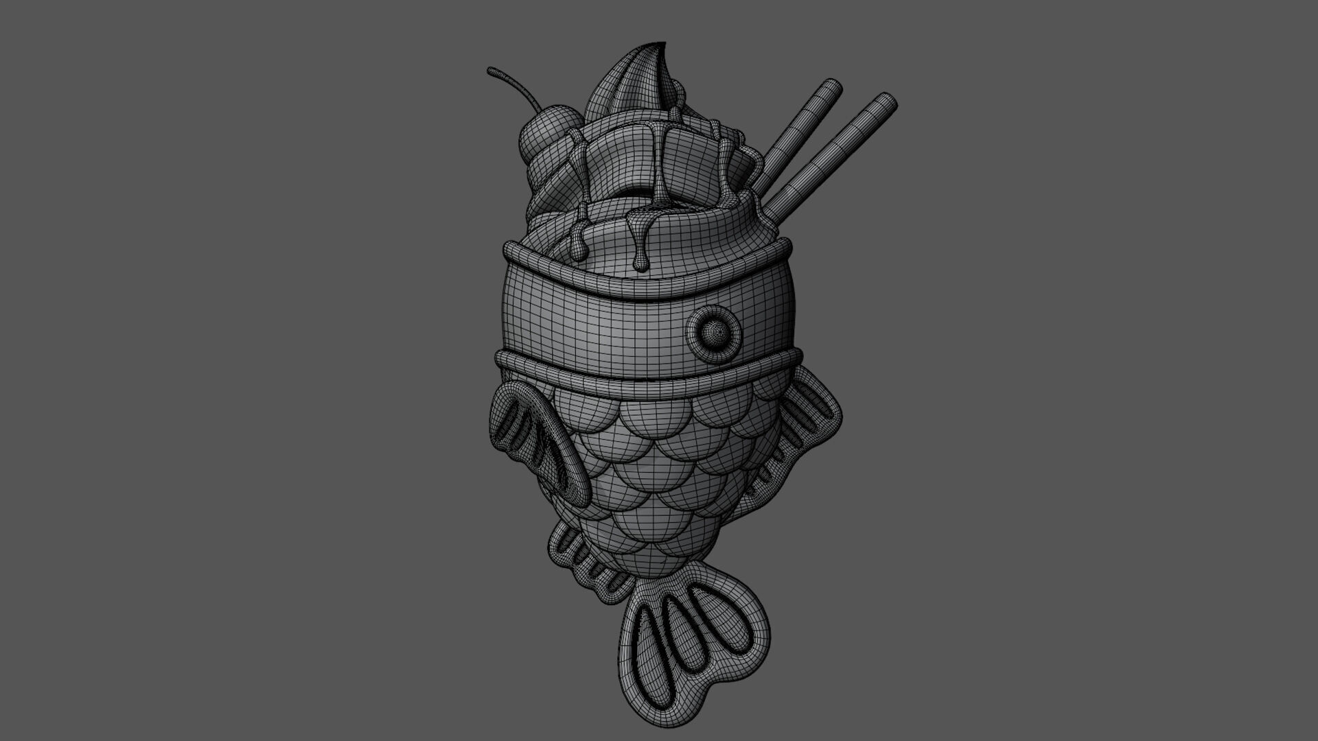 Chocolate Taiyaki Ice Cream Stylized 3D model_8