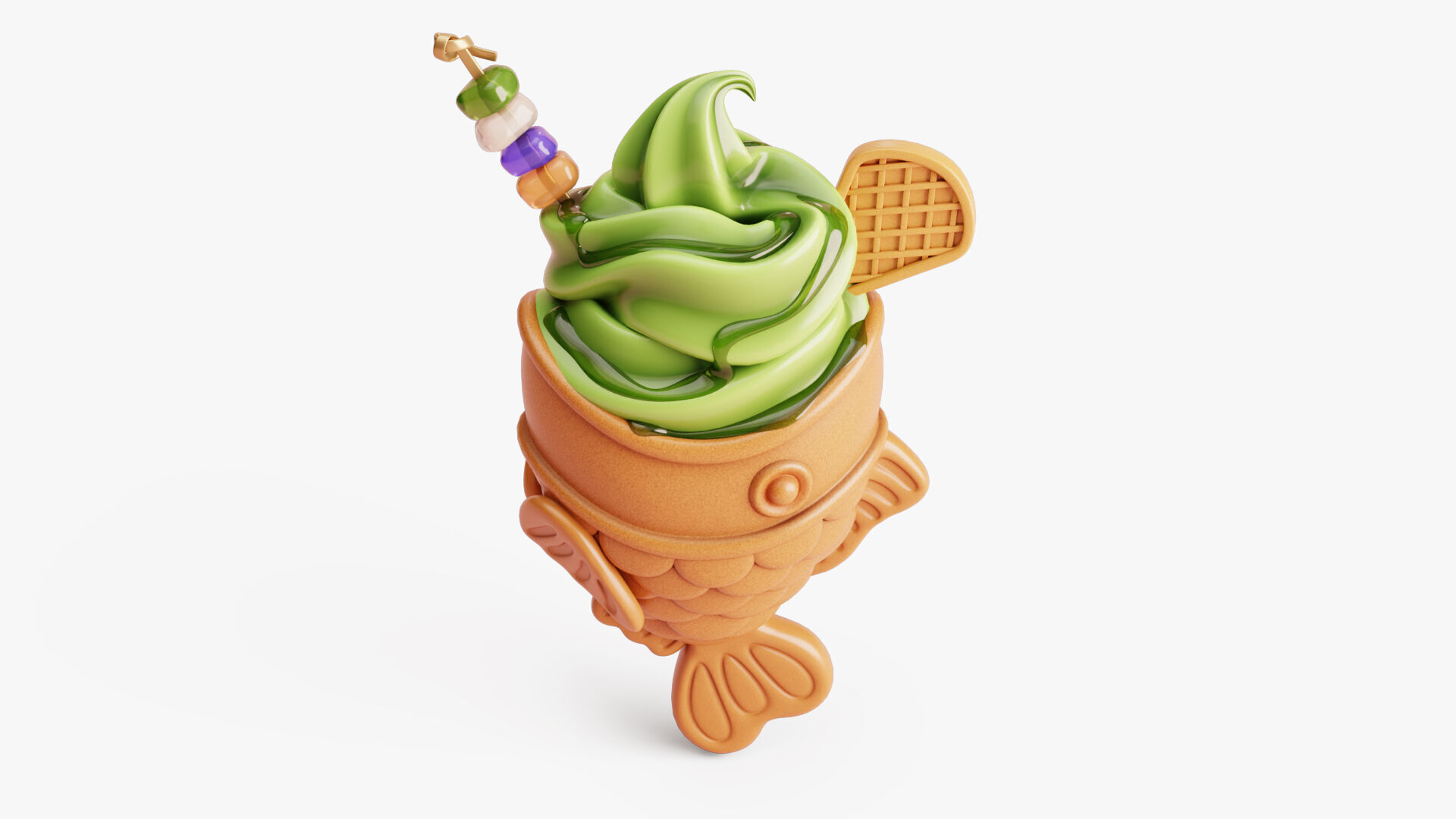 Matcha Taiyaki Ice Cream Stylized 3D model_3