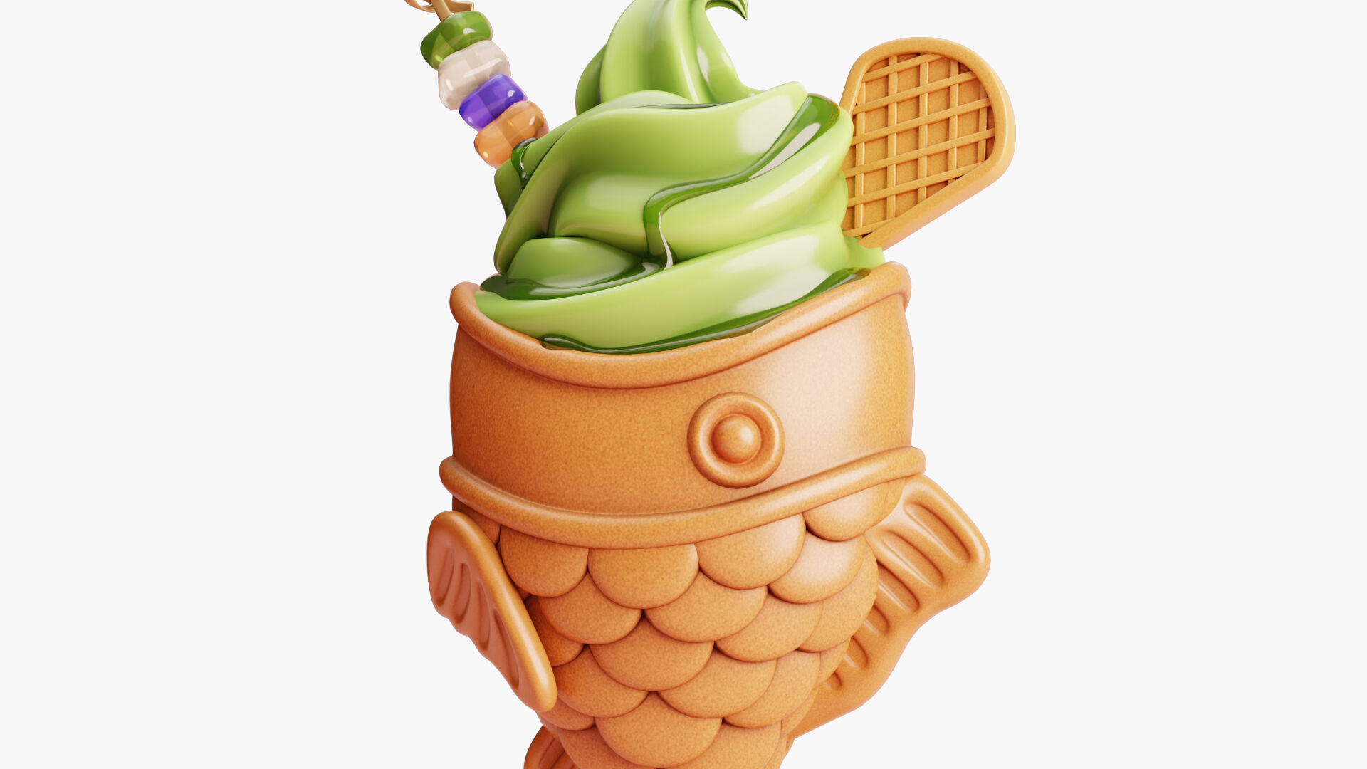 Matcha Taiyaki Ice Cream Stylized 3D model_4