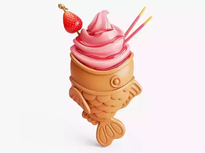 Strawberry Taiyaki Ice Cream Stylized 3D model