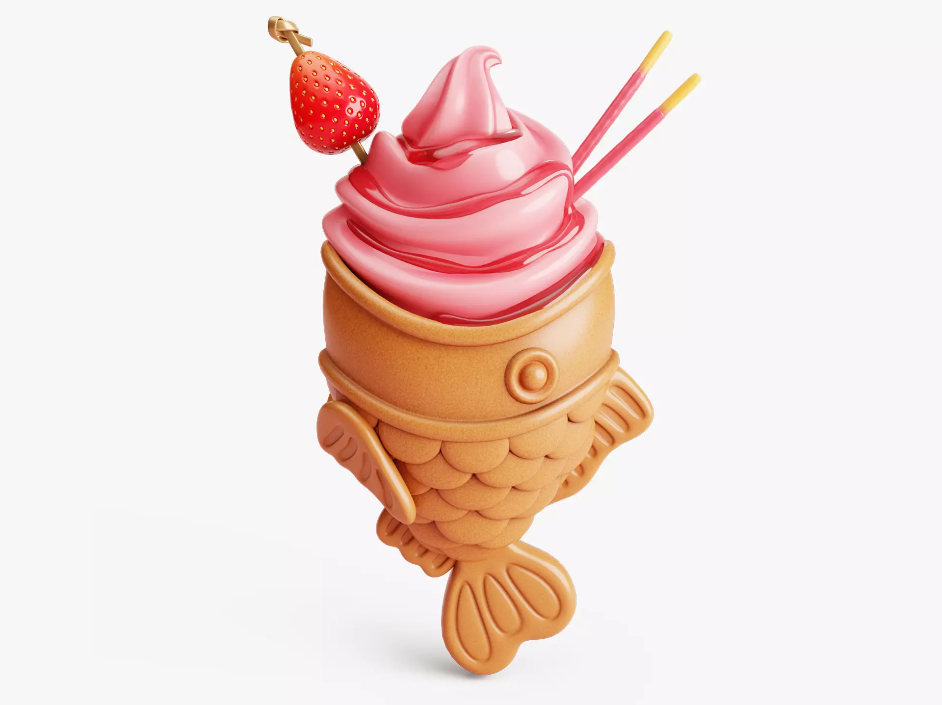 Strawberry Taiyaki Ice Cream Stylized 3D model_0