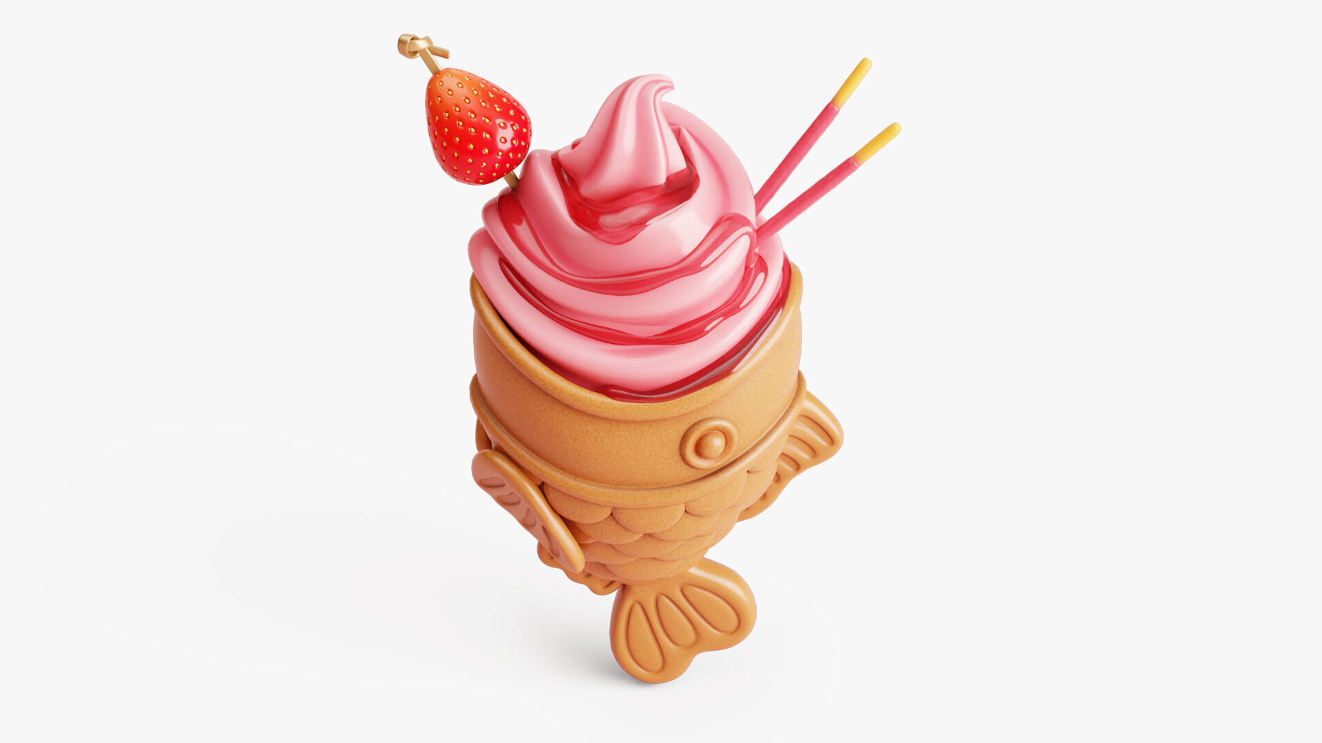 Strawberry Taiyaki Ice Cream Stylized 3D model_3