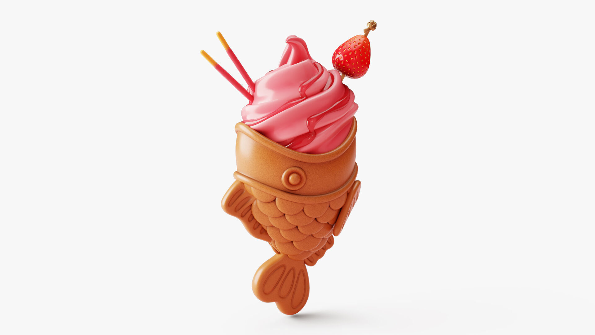 Strawberry Taiyaki Ice Cream Stylized 3D model_7