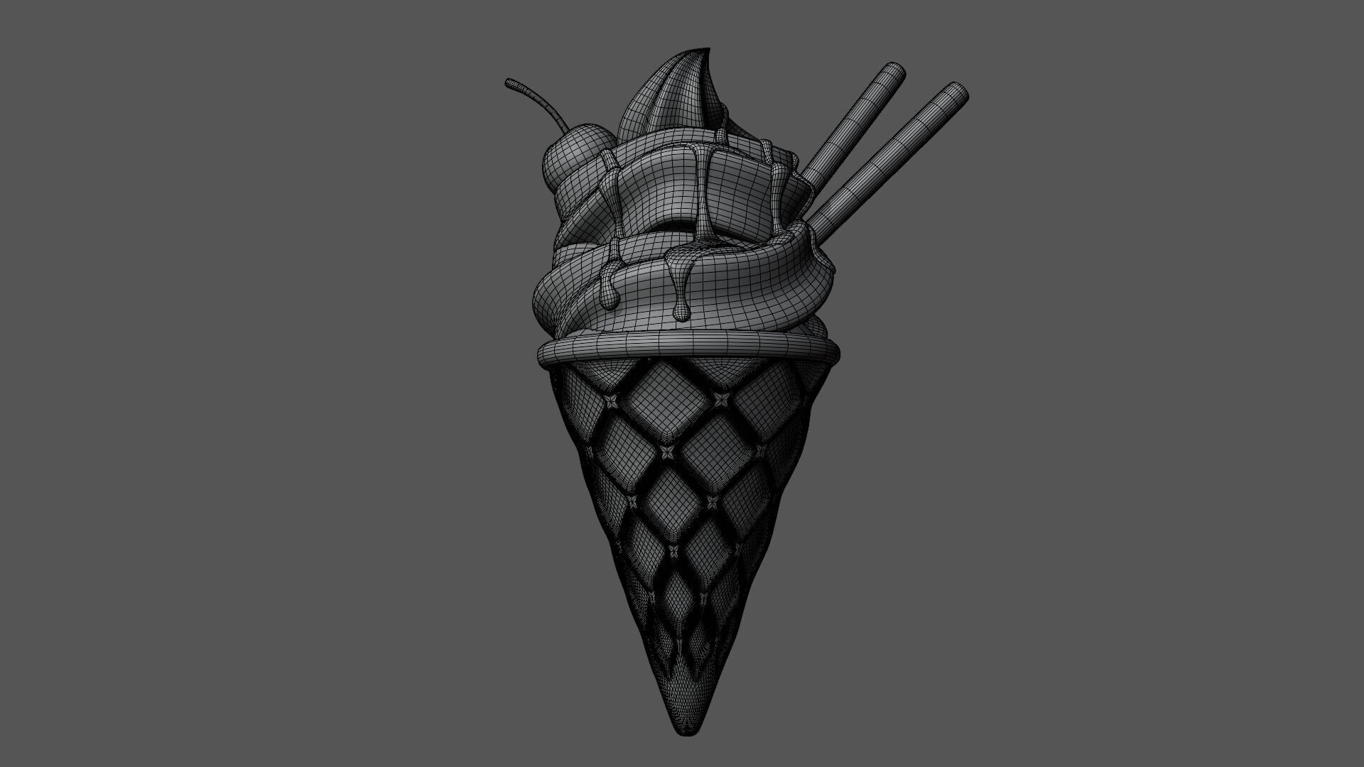 Chocolate Ice Cream Cone 3D model_8