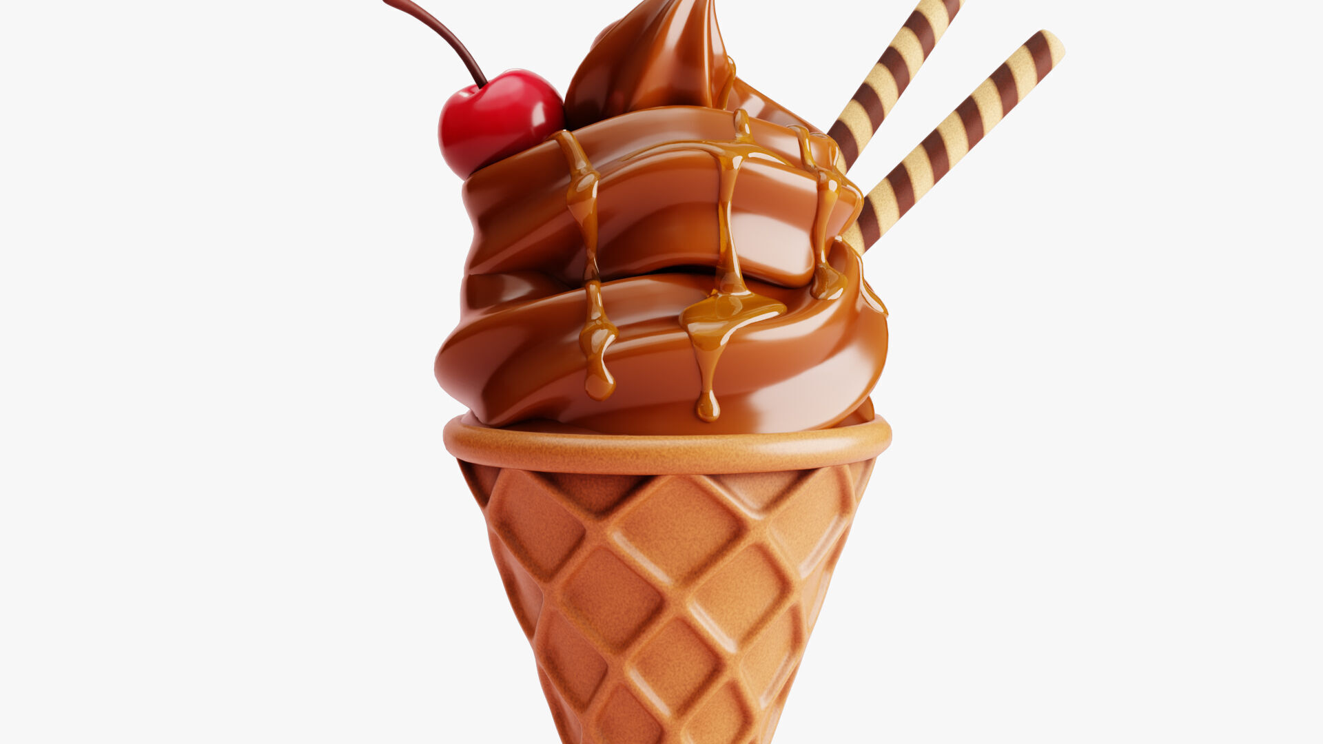 Chocolate Ice Cream Cone 3D model_4