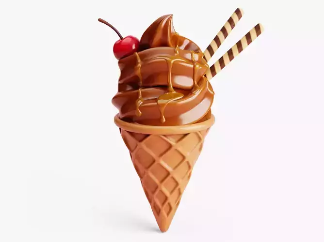 Chocolate Ice Cream Cone 3D model