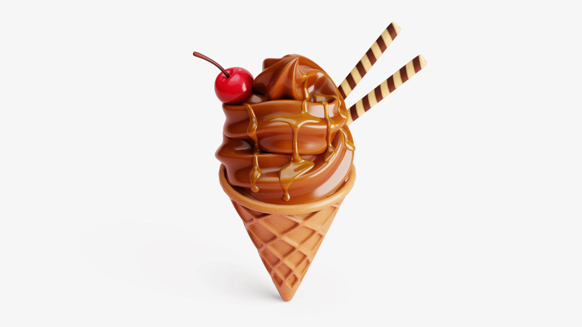 Chocolate Ice Cream Cone 3D model_3