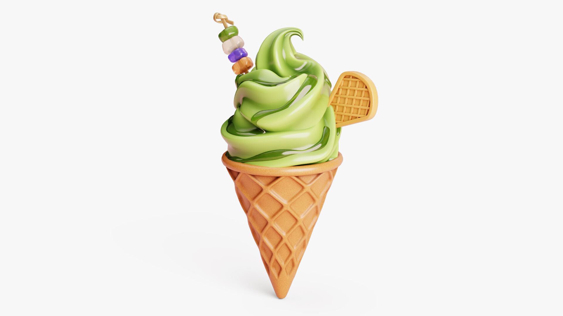 Matcha Ice Cream Cone 3D model_6