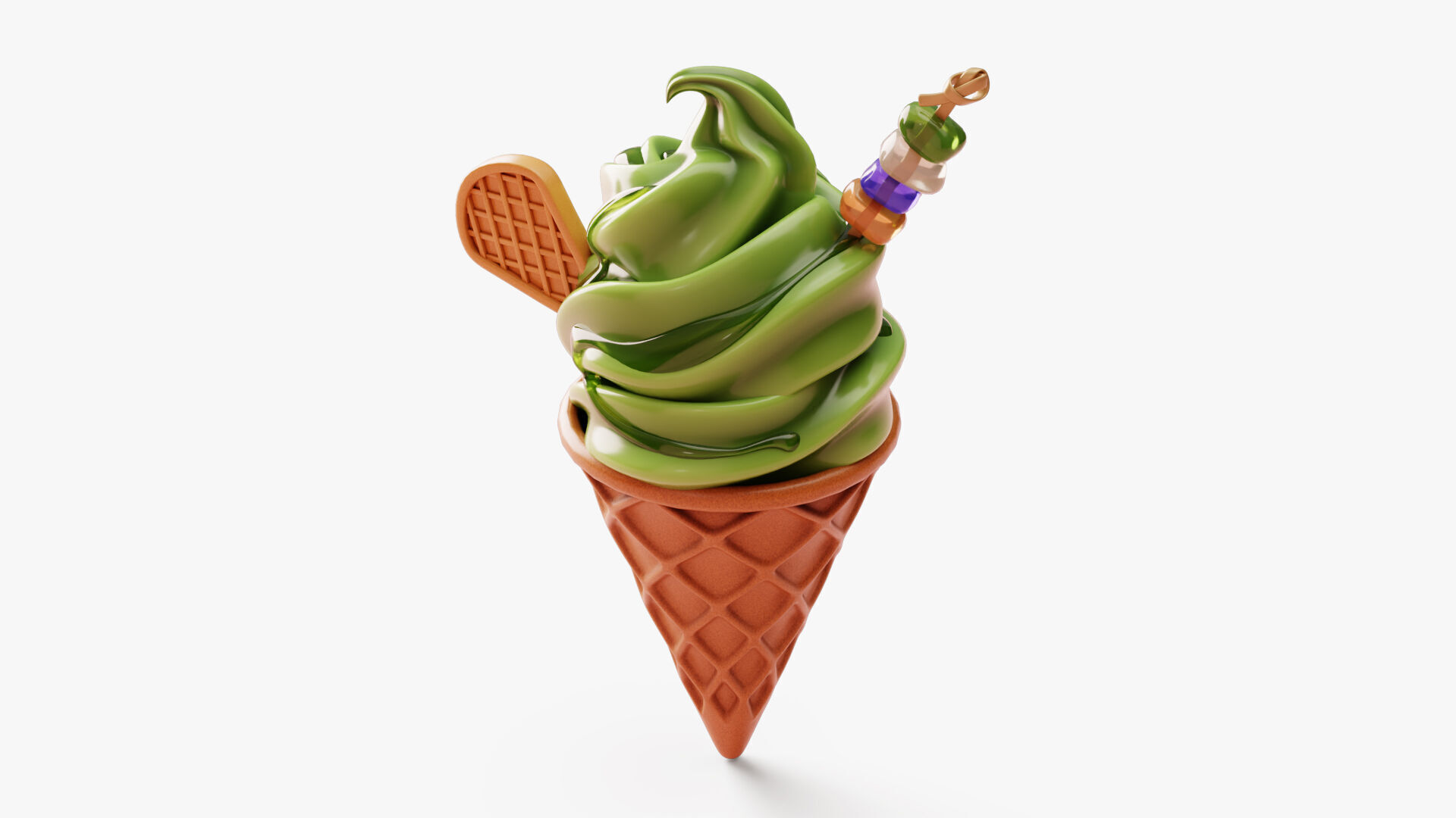 Matcha Ice Cream Cone 3D model_5