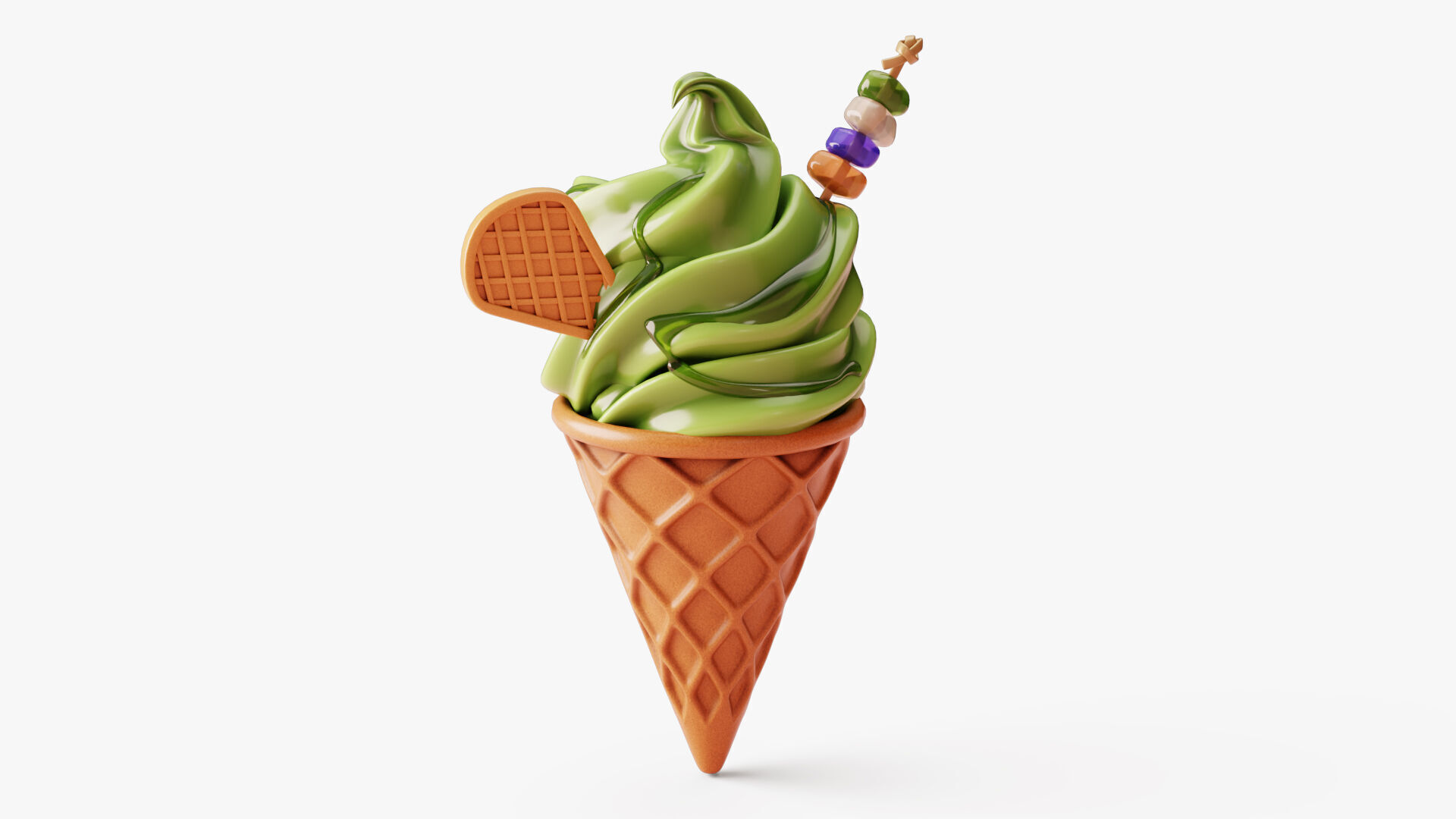 Matcha Ice Cream Cone 3D model_7