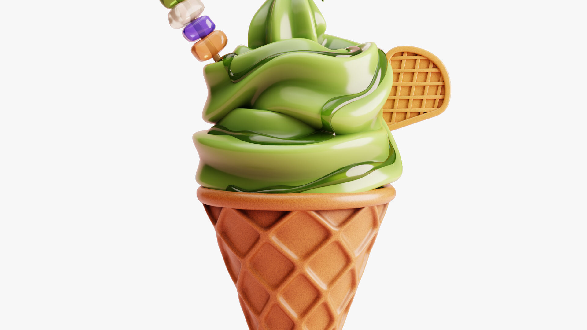 Matcha Ice Cream Cone 3D model_4