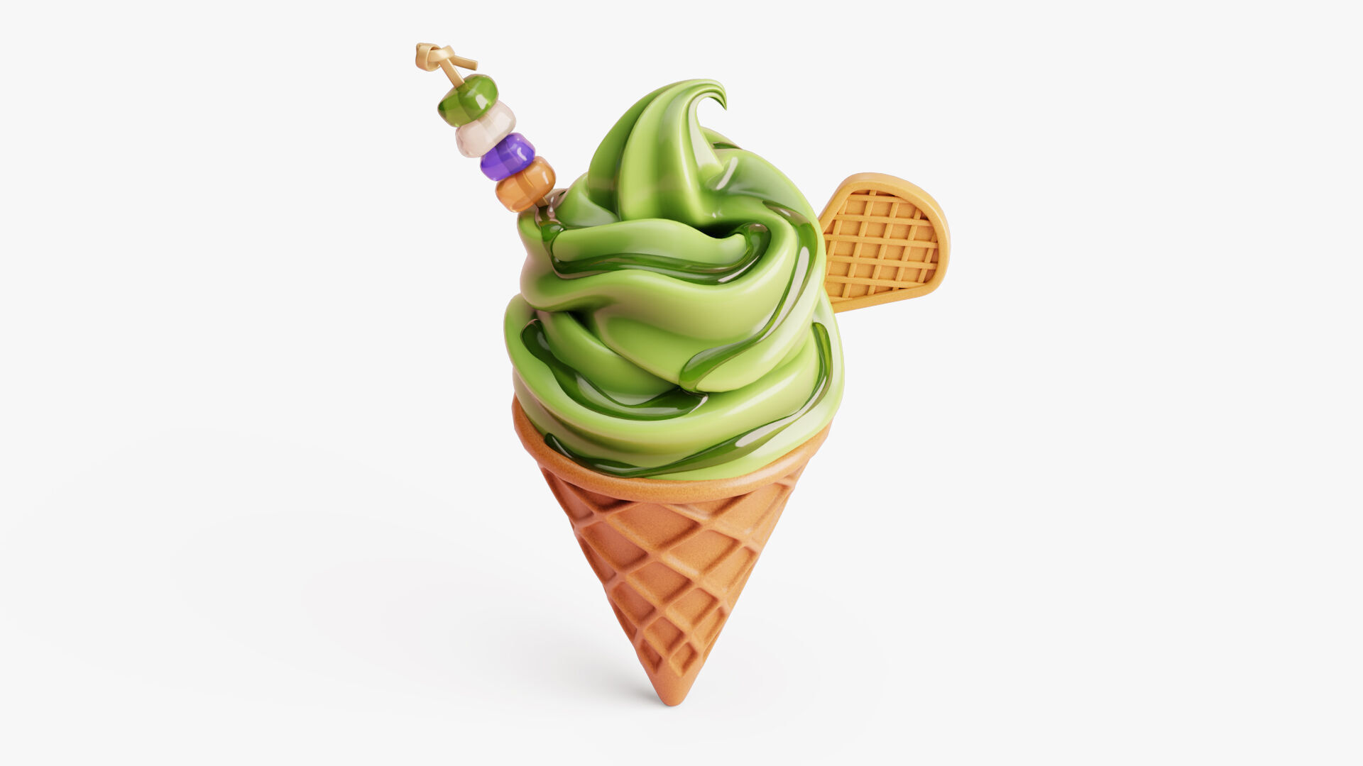 Matcha Ice Cream Cone 3D model_3