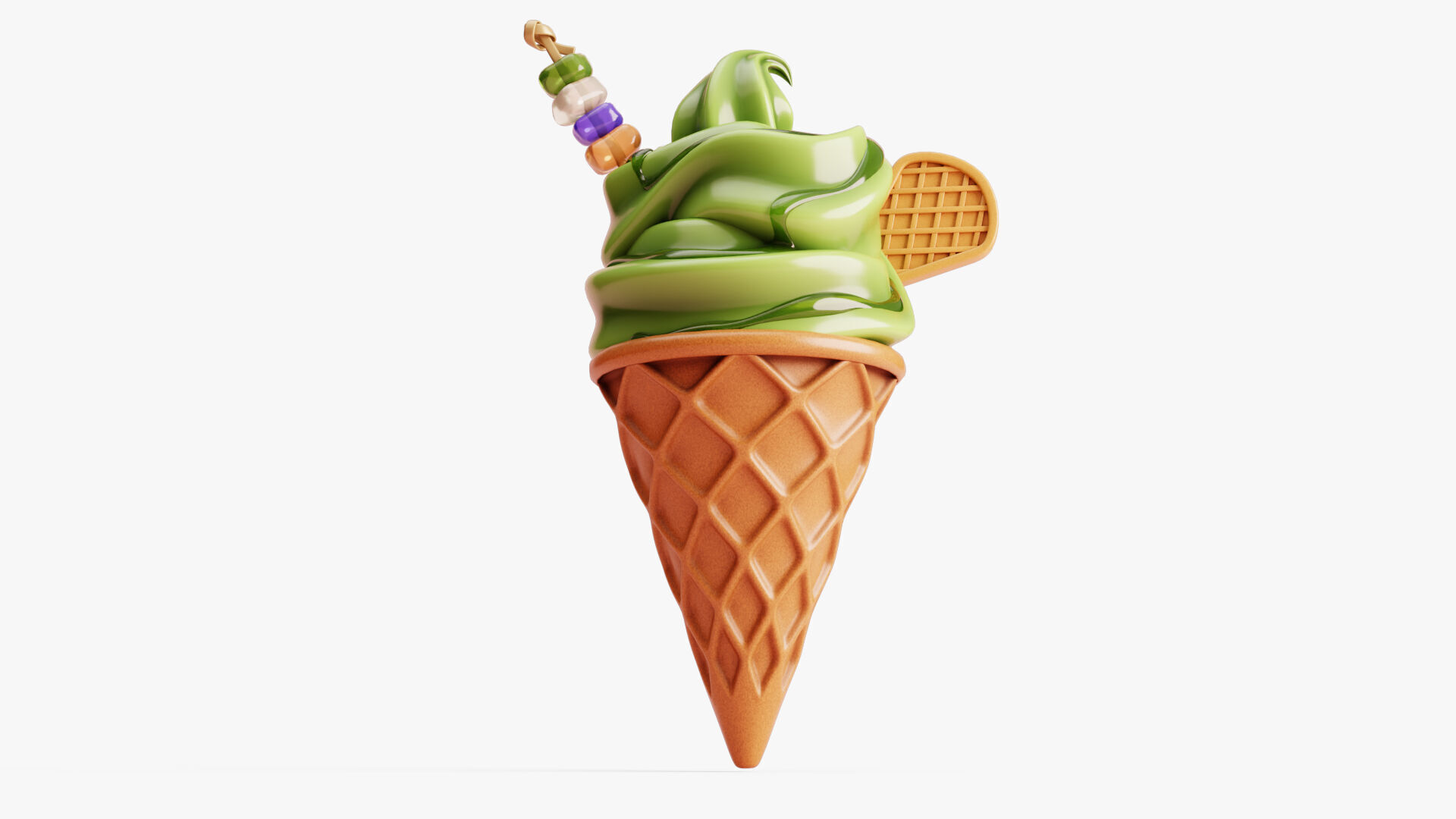 Matcha Ice Cream Cone 3D model_2