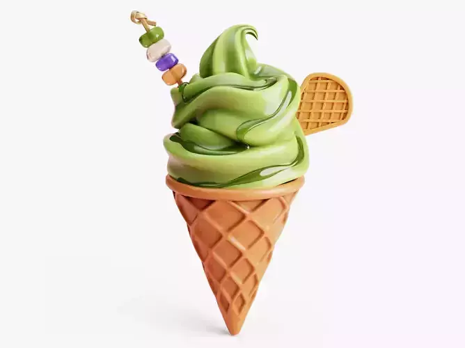 Matcha Ice Cream Cone 3D model Matcha Ice Cream Cone 3D model