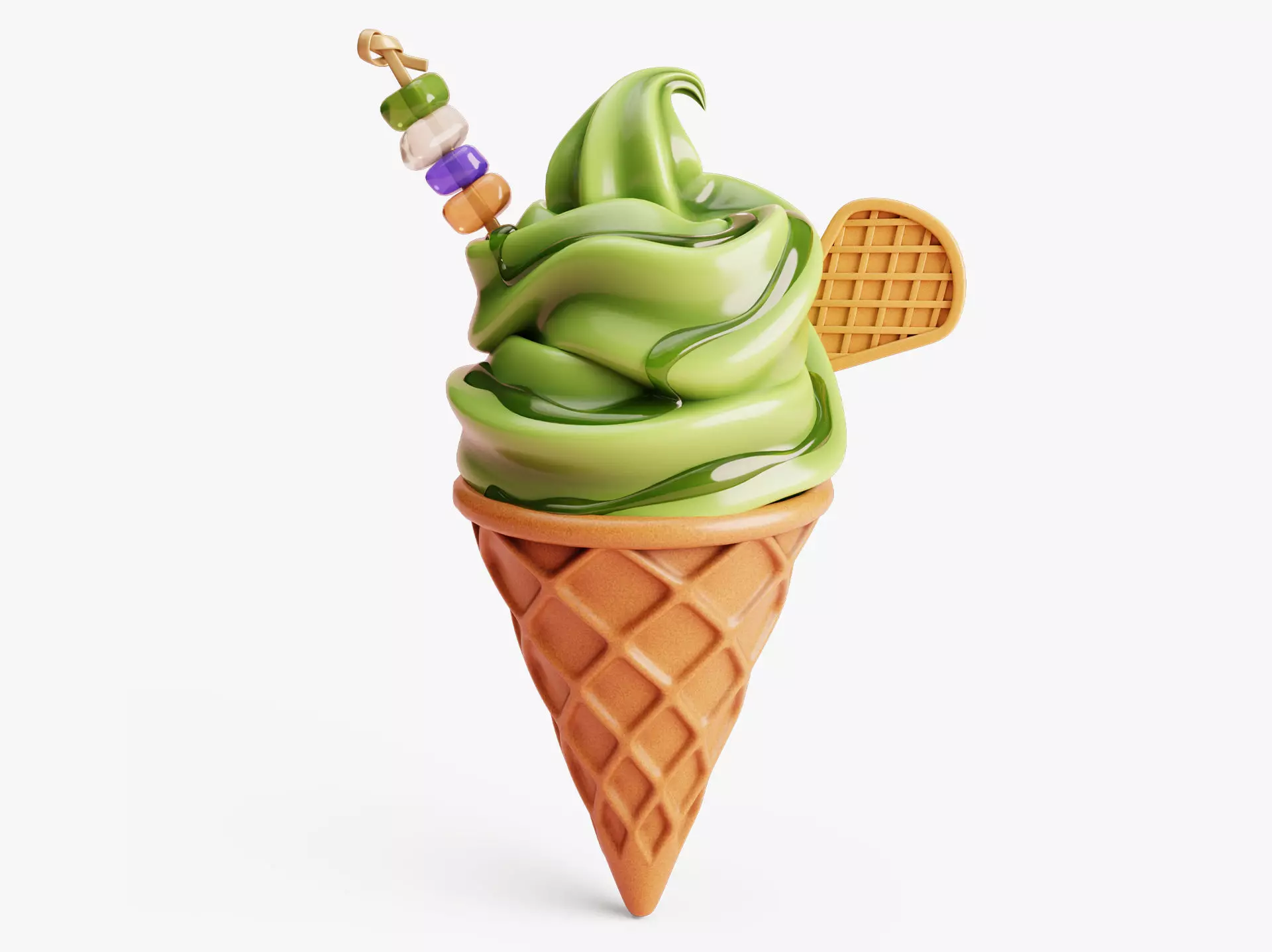 Matcha Ice Cream Cone 3D model_0