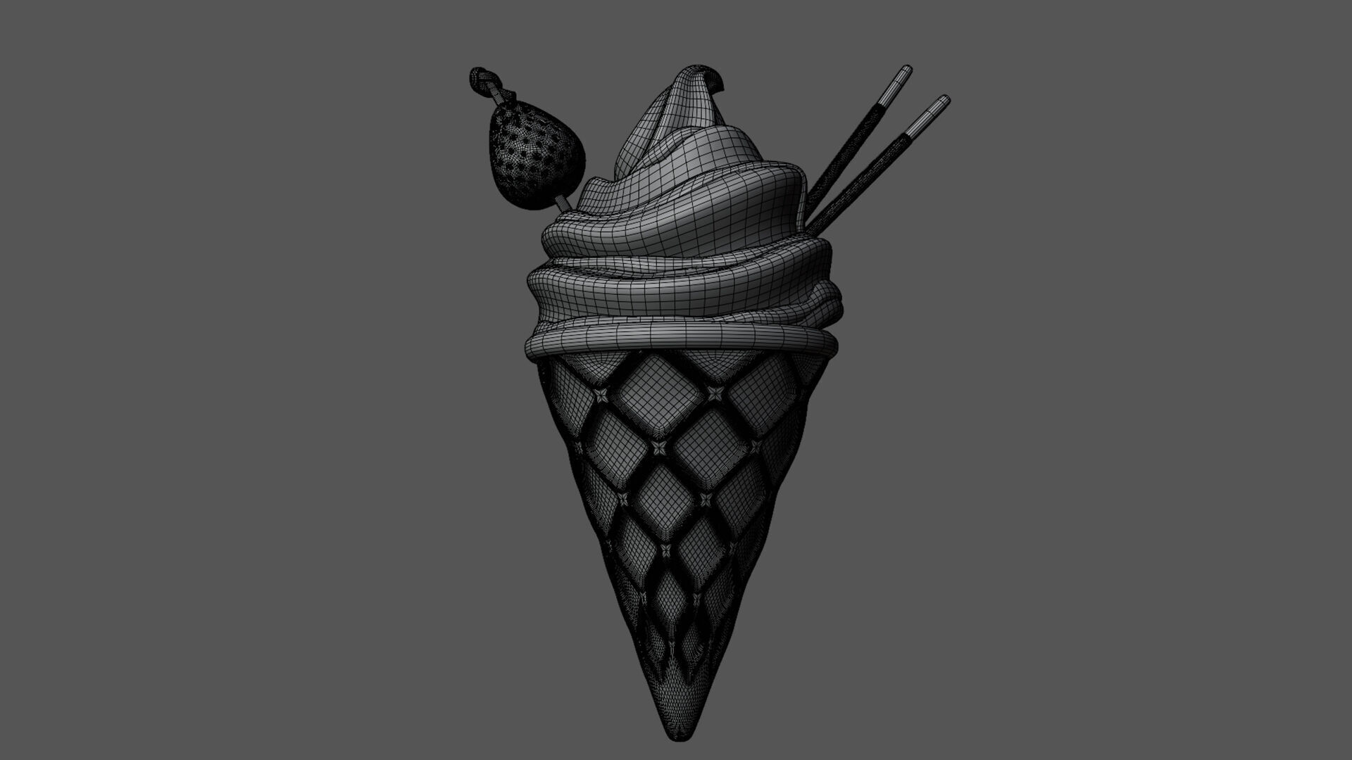 Strawberry Ice Cream Cone 3D model_8
