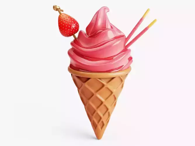 Strawberry Ice Cream Cone 3D model