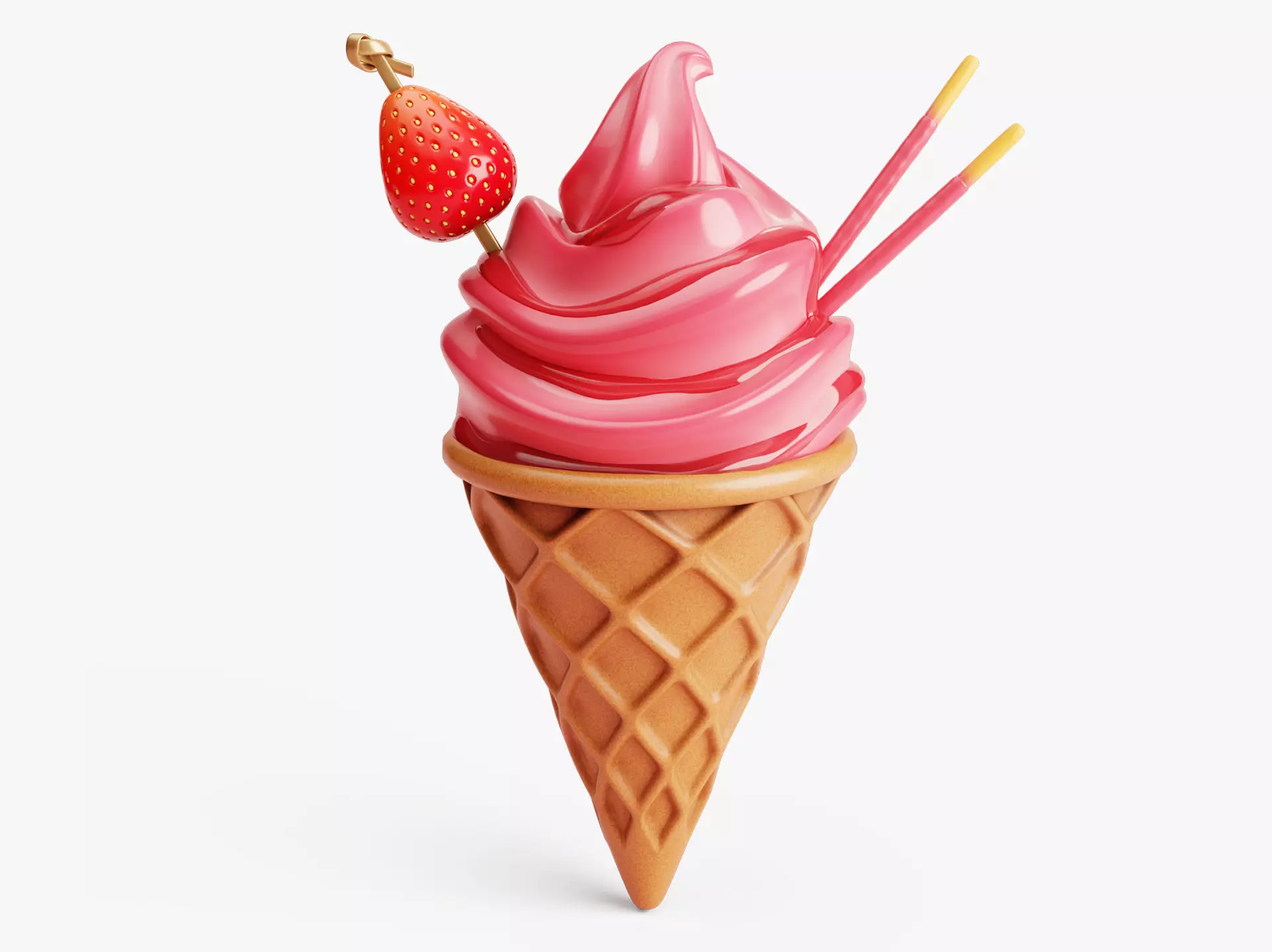 Strawberry Ice Cream Cone 3D model_0