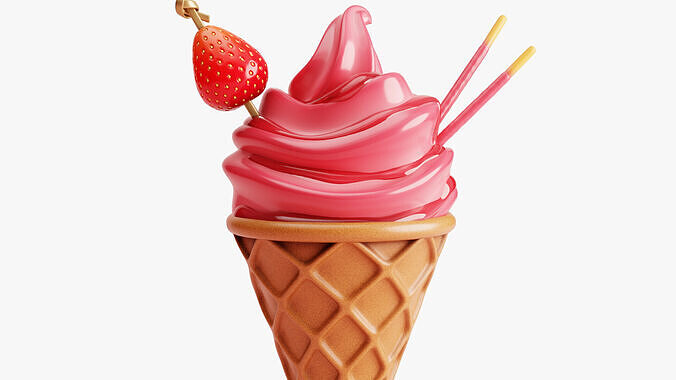 Strawberry Ice Cream Cone 3D model 4