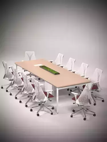 Modern Office Meeting Table with Minimalist White Chairs