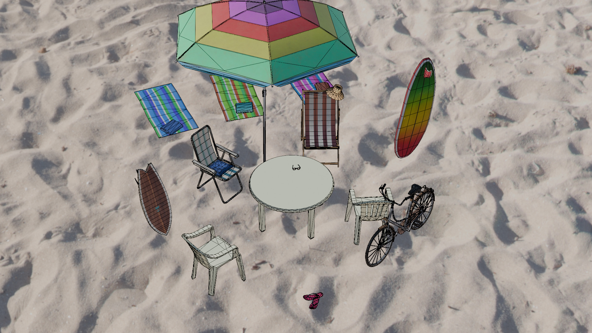 Beach objects - game ready - Low-poly 3D model_4