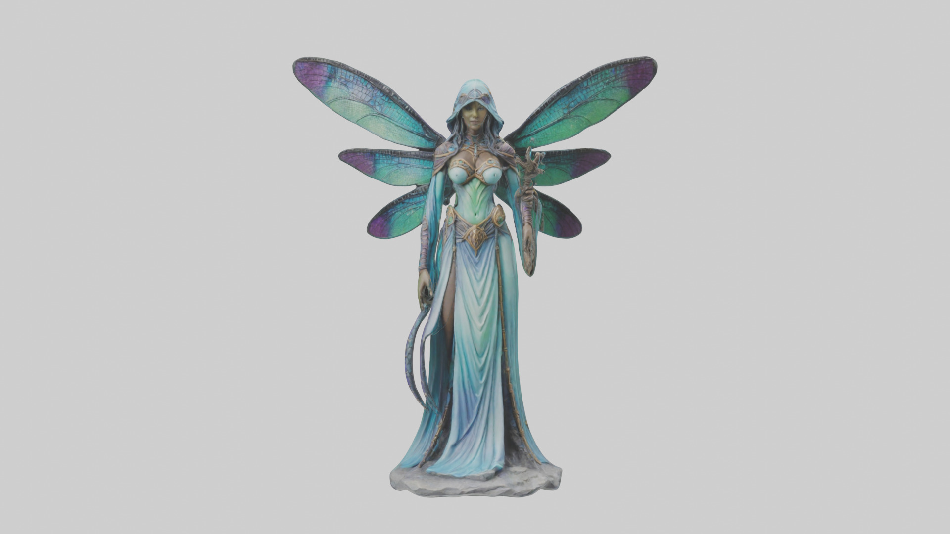 Dragonfly Sorceress statue model Low-poly 3D model_14