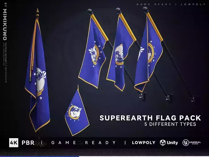 SuperEarth FLAG  Pack Low-poly  3D model Game Read