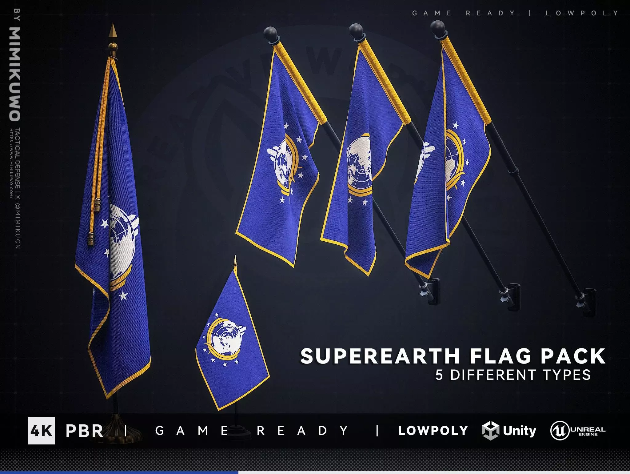 SuperEarth FLAG Pack Low-poly 3D model Game Read Low-poly 3D model