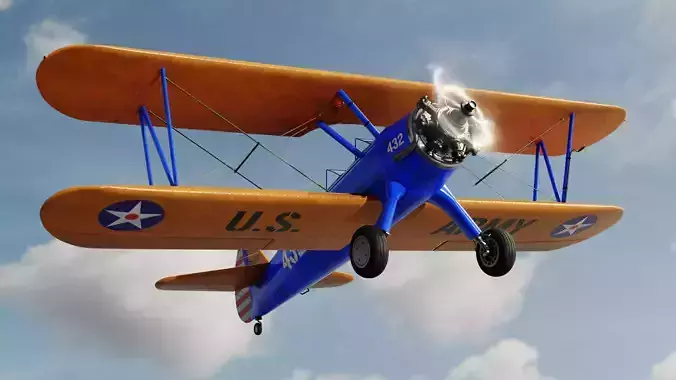 Boeing-Stearman Model 75 Biplane 3D model