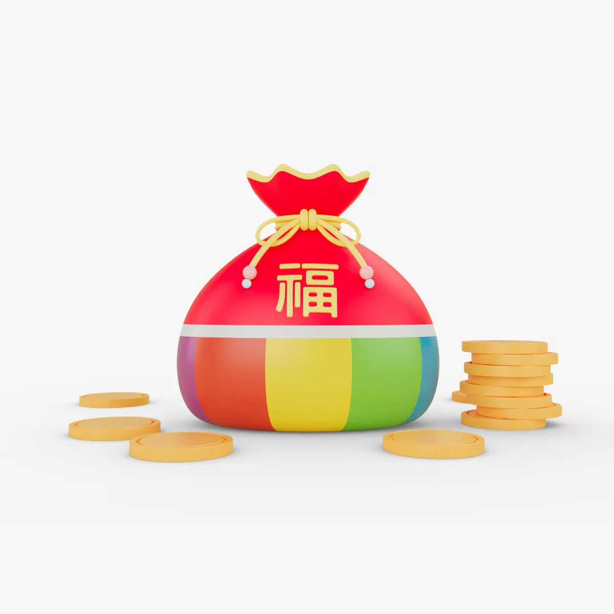 Korean New Year Lucky Bag and Coins 3D model