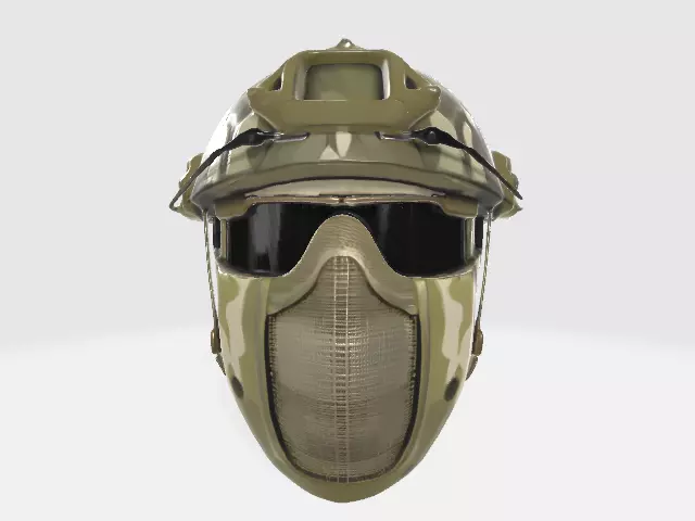Tactical Military Helmet with Integrated Mask Low-poly 3D model