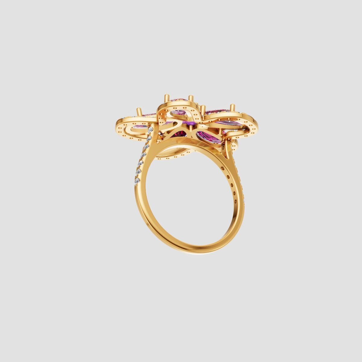 3D Cad jewelry design of Lady diamond ring 3D print model_2