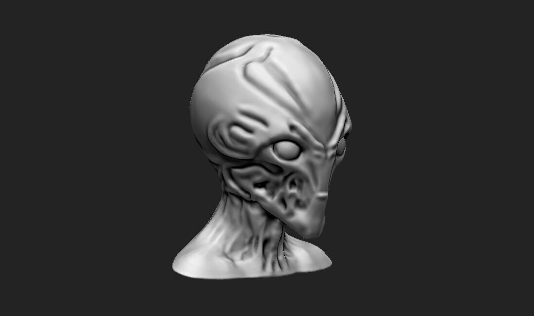 Alien Bust 6 - Extraterrestrial Sculpture STL File 3D print model_3