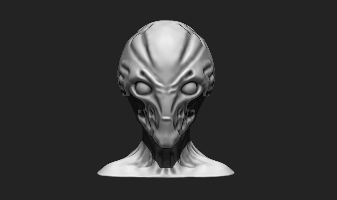 Alien Bust 6 - Extraterrestrial Sculpture STL File 3D print model_1