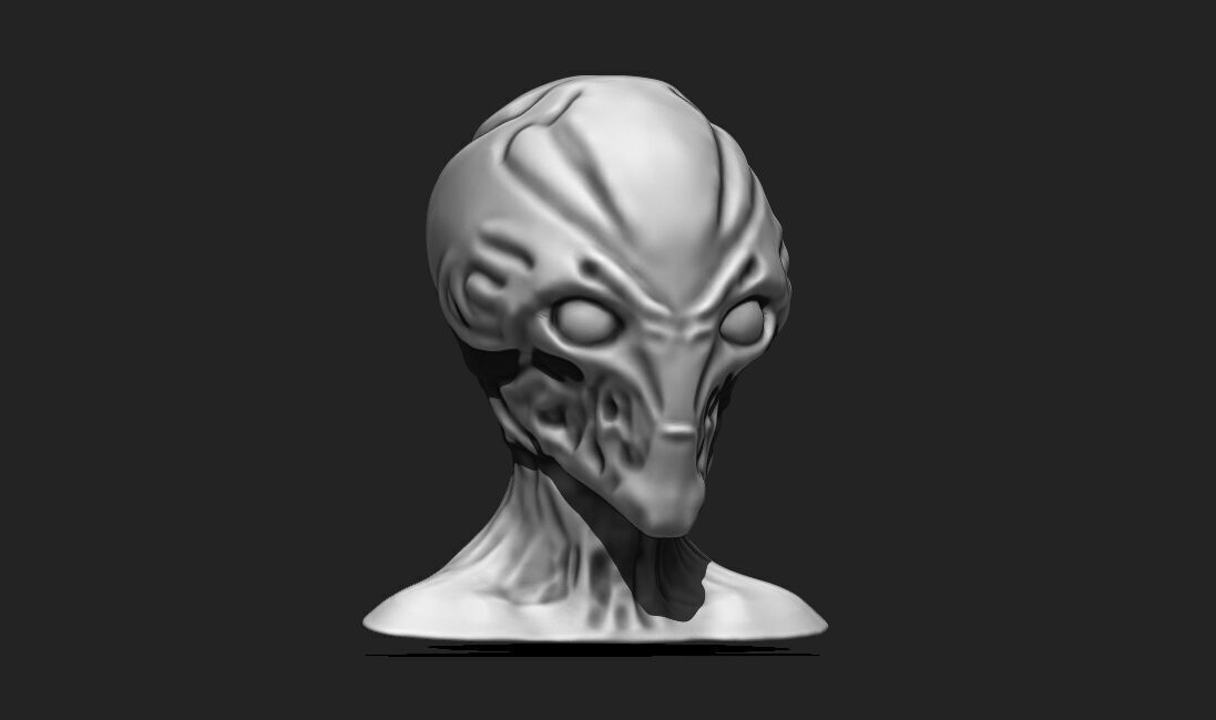 Alien Bust 6 - Extraterrestrial Sculpture STL File 3D print model_2
