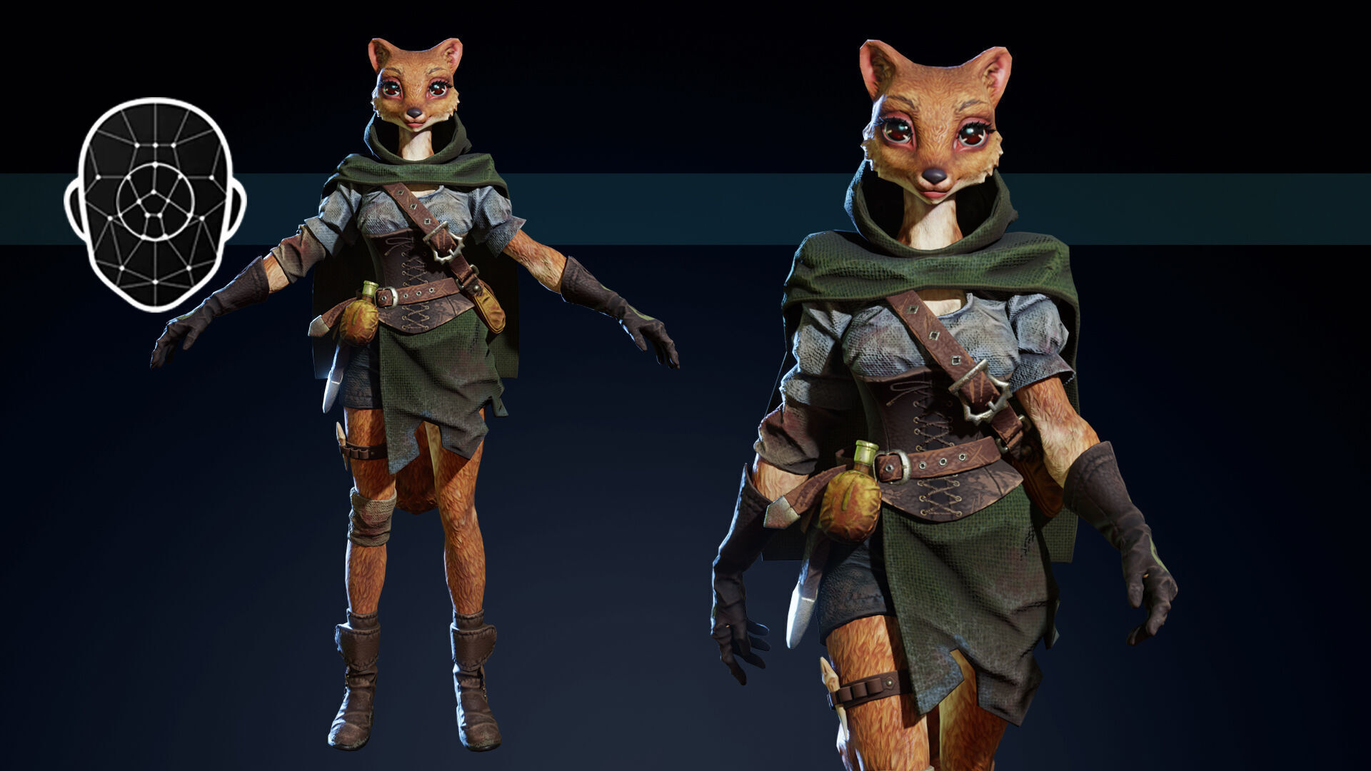 Ermine Girl Pathfinder Low-poly 3D model_1