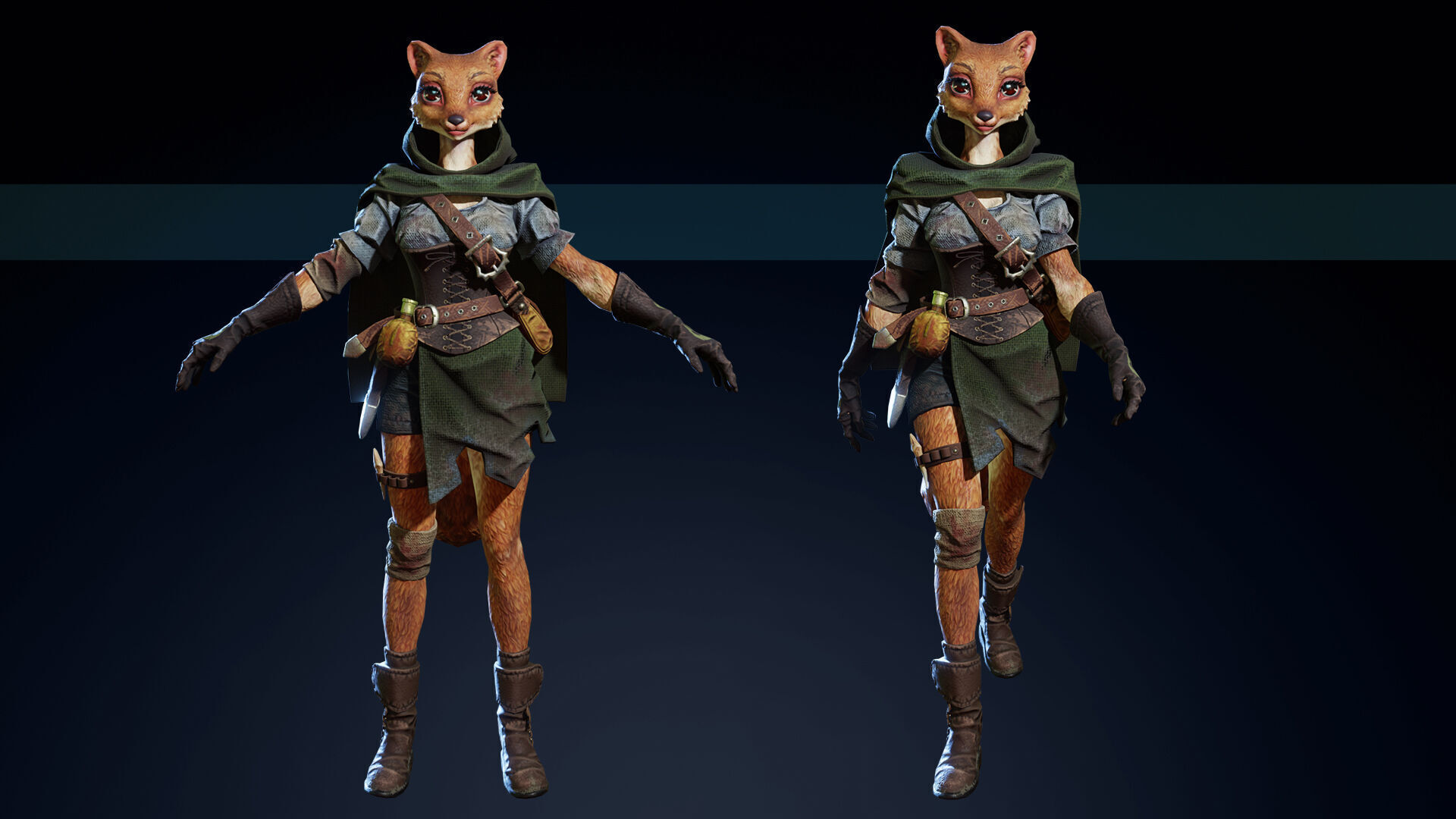 Ermine Girl Pathfinder Low-poly 3D model_2
