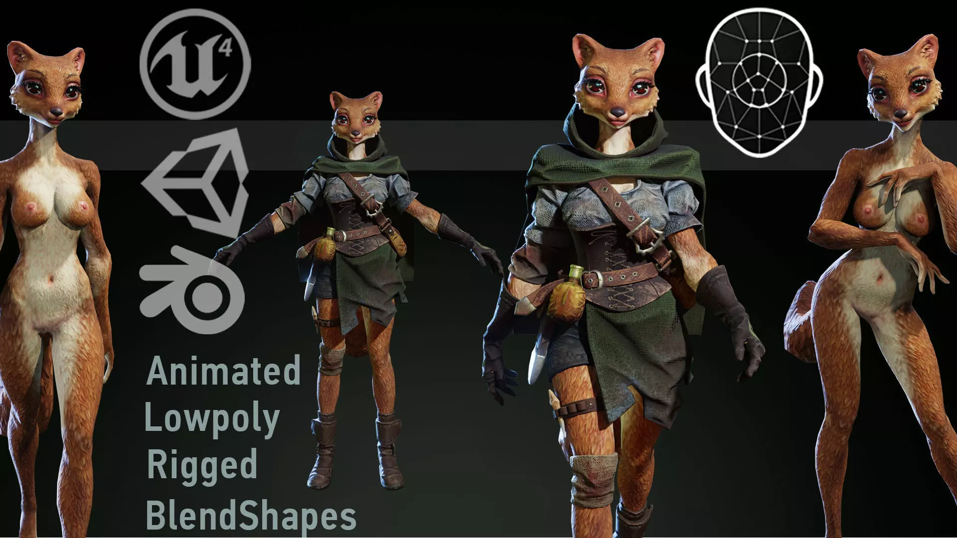 Ermine Girl Pathfinder Low-poly 3D model_0