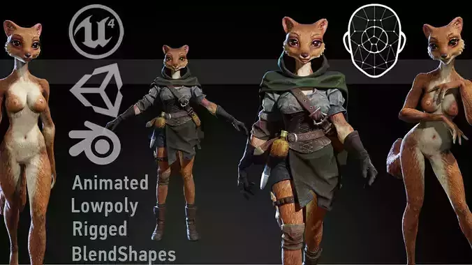 Ermine Girl Pathfinder Low-poly 3D model