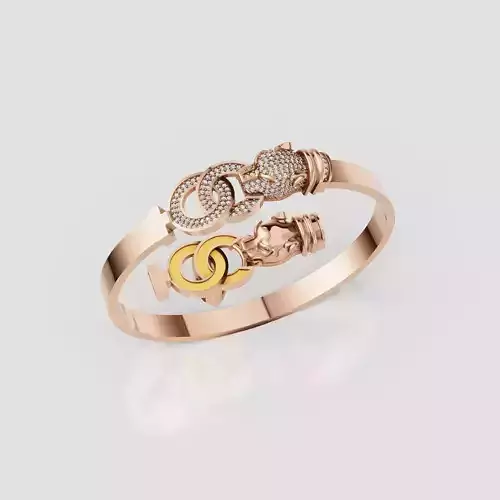 3D Printable Jewelry design of Bangle with Tiger Face