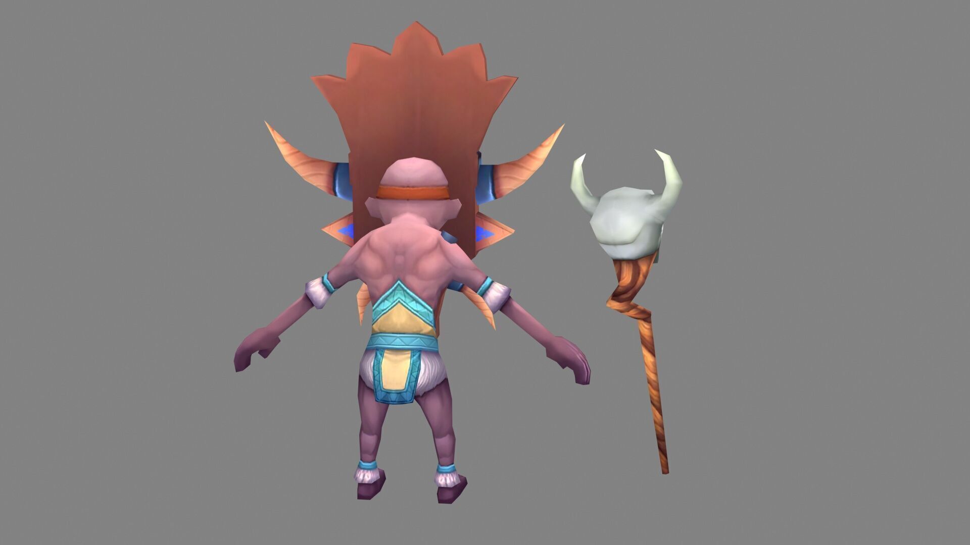 Cartoon tribal chieftain - The wild man wearing a mask Low-poly 3D model_2
