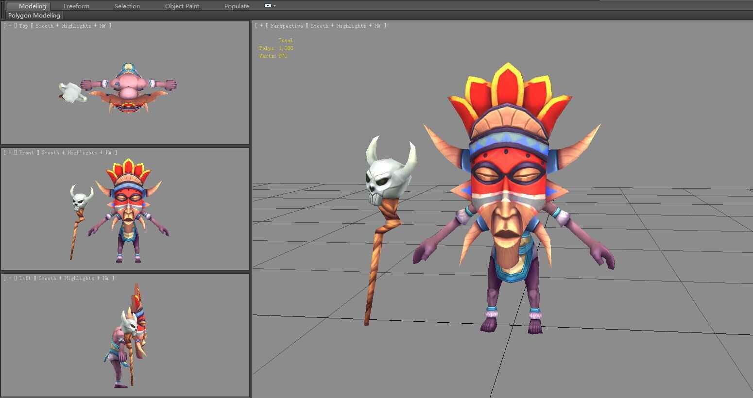 Cartoon tribal chieftain - The wild man wearing a mask Low-poly 3D model_3