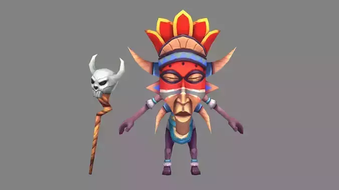 Cartoon tribal chieftain - The wild man wearing a mask