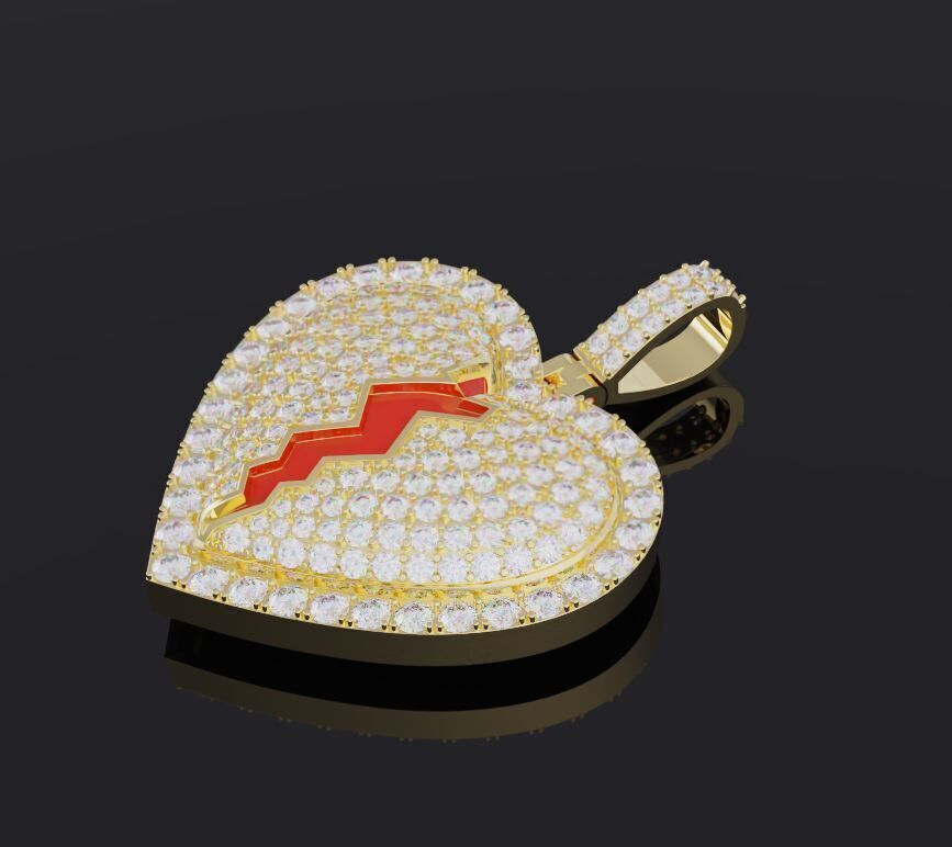 Broken heart pendant 3D print model_5