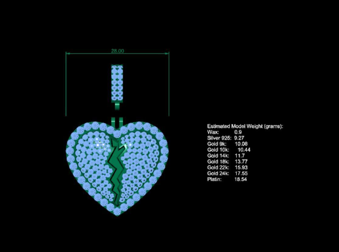 Broken heart pendant 3D print model_9