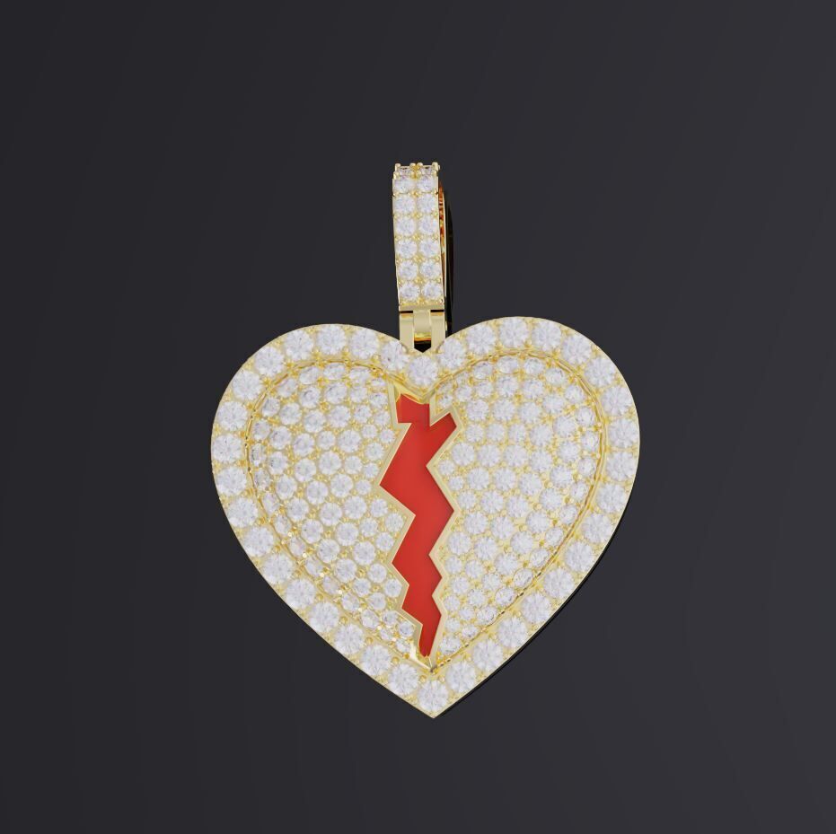 Broken heart pendant 3D print model_4
