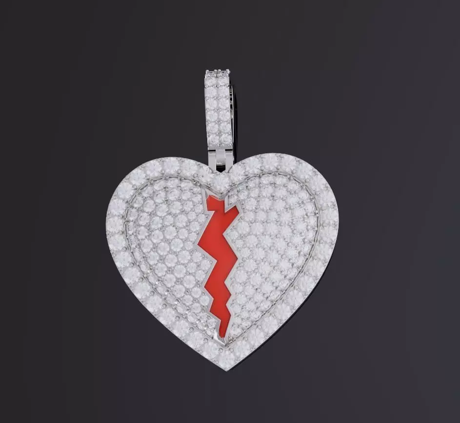 Broken heart pendant 3D print model_0
