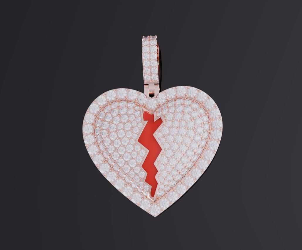 Broken heart pendant 3D print model_3