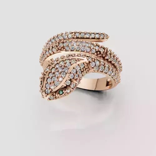 Printable 3D jewelry design of Lady ring snake face with Diamond