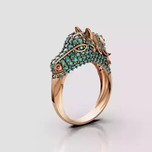 Printable 3D jewelry design of Lady ring with Horse face